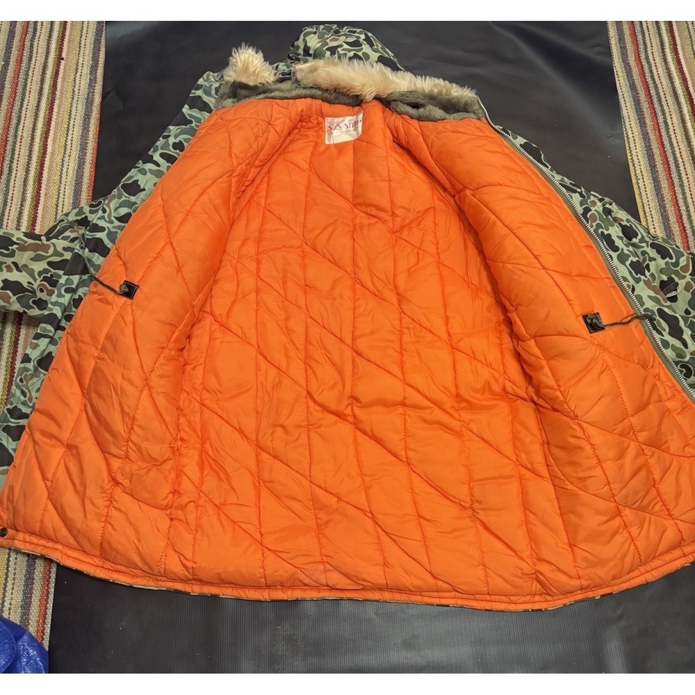 Vintage Y2K Country Duck Camo Insulated Jacket Sz M-XL Puffer Hunting Zip Hood - Picture 2 of 7